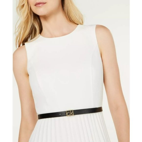 Calvin Klein Ivory Pleated Midi Dress. Size 16. Very gently‎ used. - Picture 3 of 9